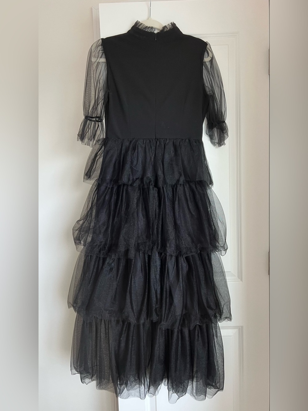 SHEIN Black Tiered Tulle Maxi Dress with Puff Sleeves